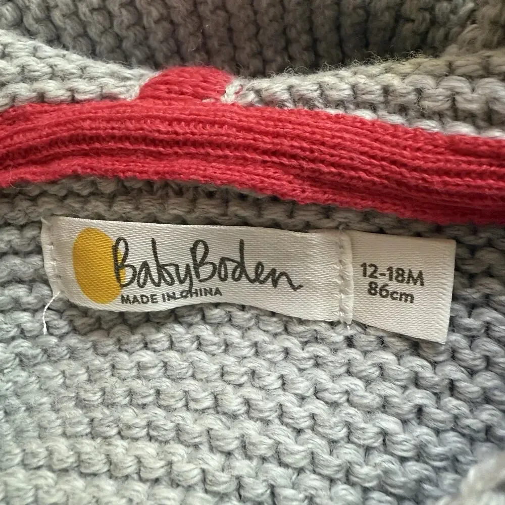 Mini Boden Knit Hooded Jacket Sweater Sz 12 to‎ 18 Months Rainbow Farm Appliqué
